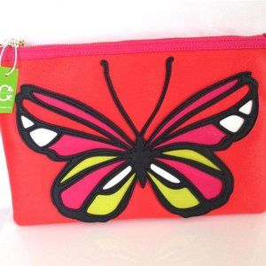 Appliqued Butterfly Zip Top Pouch Clutch Bag